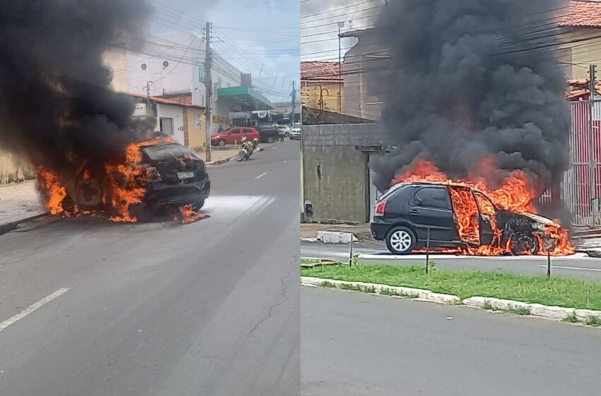  Carro pega fogo em Teresina; incêndio teria começado após partida no veículo